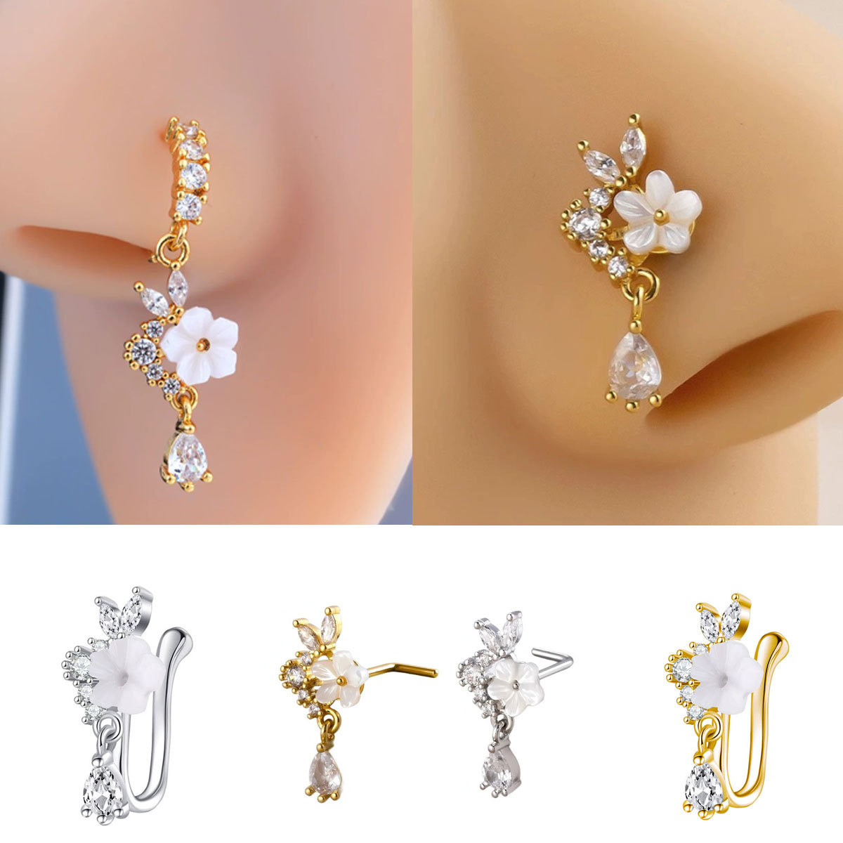Anneau de nez fleur dorée avec - Body Jewelry Nose Studs avis et prix