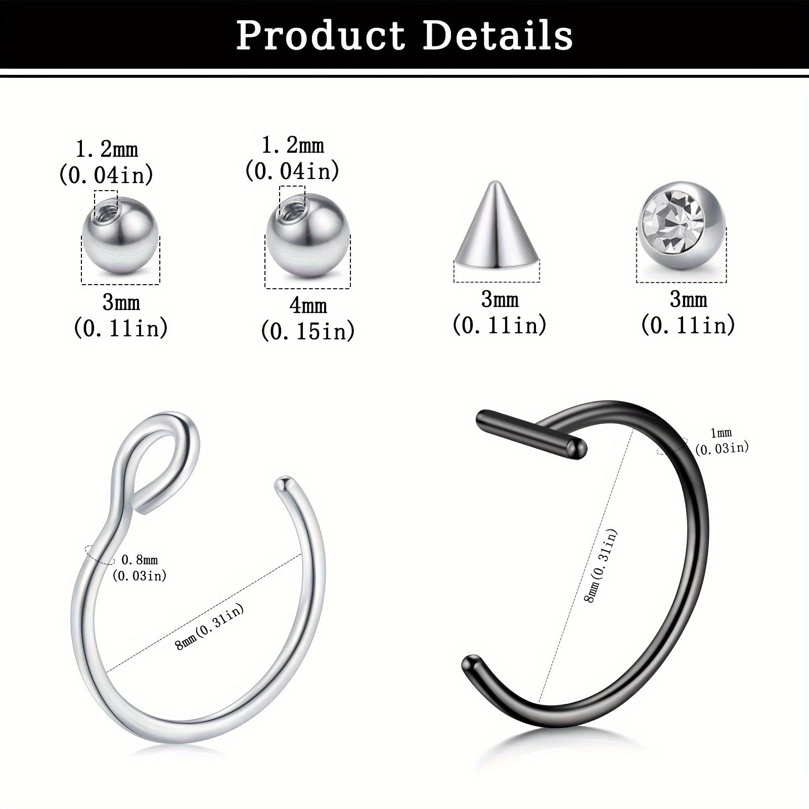 Faux piercings, faux anneaux d - Body Jewelry Nose Studs avis et prix